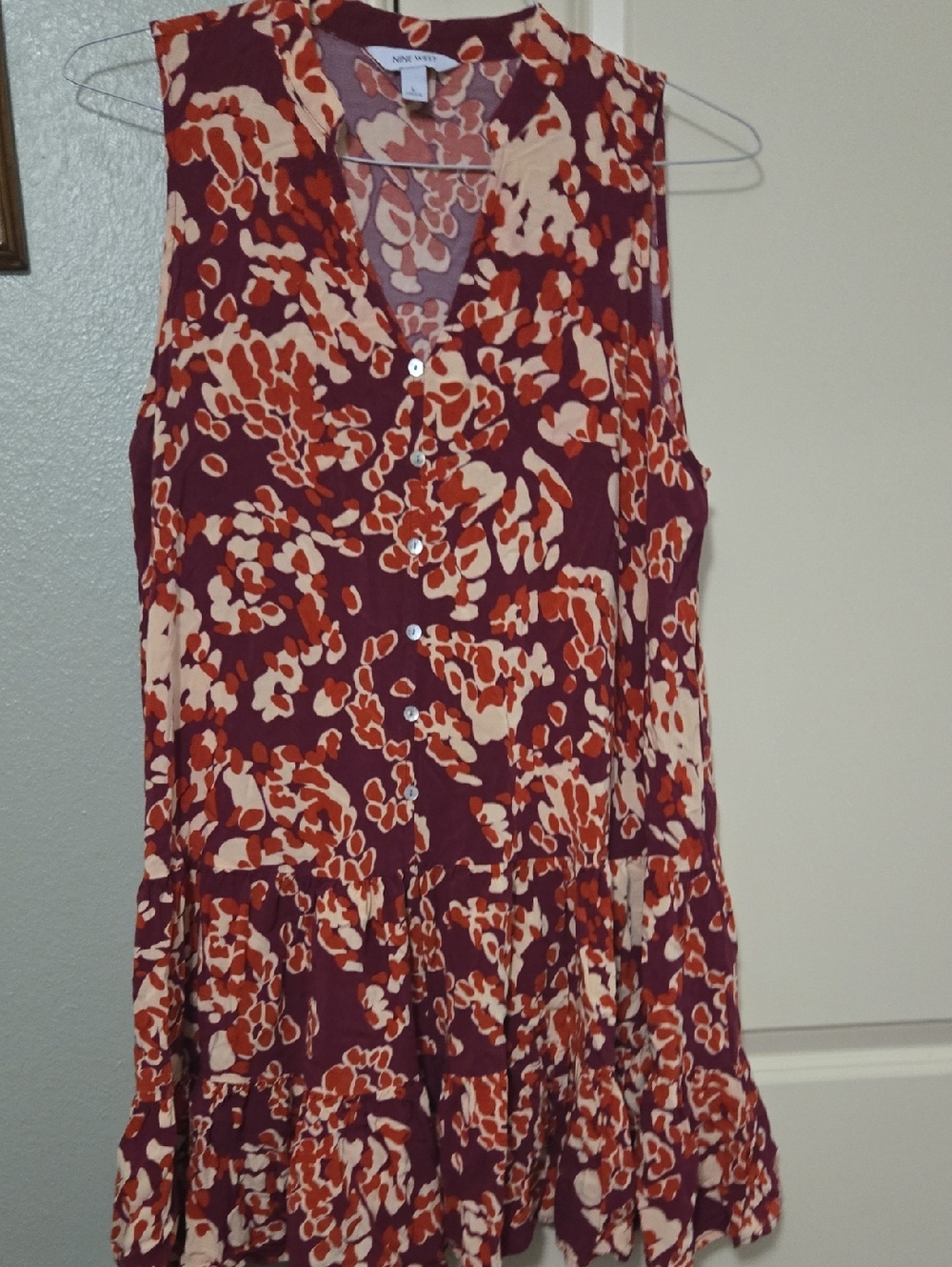 Nine West Sleeveless Floral Tunic in Burgundy, Cream, and Rust